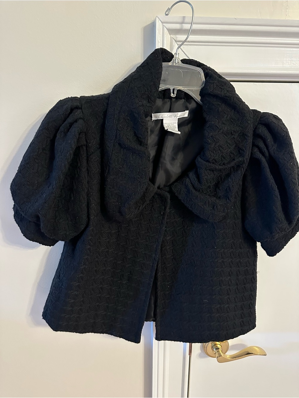 Charlotte Russe Black Textured Puff Sleeve Crop Blazer